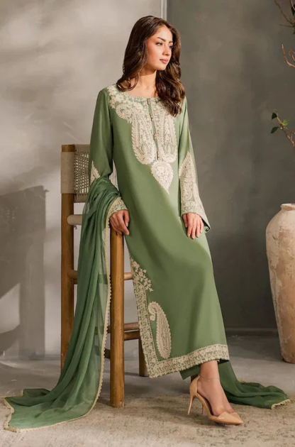 MIRANA - 3PC Unstitched Lawn Embroidered Shirt with Embroidered Crinkle Dupatta - ES 2185