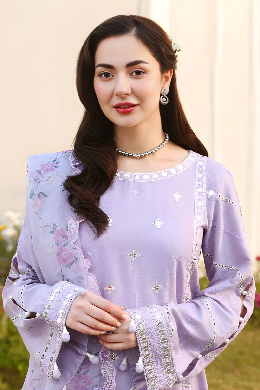 Allys - 3PC Unstitched Lawn Embroidered Shirt with Digital Printed Monark Dupatta and Trouser-ES 2404