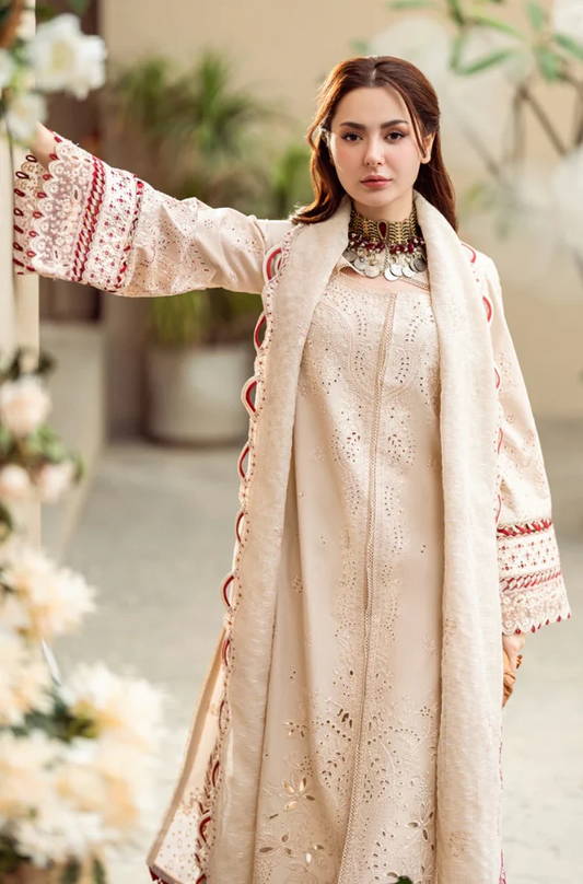 Qalamkar - 3PC Lawn Embroidered Shirt with Embroidered Slub Net Dupatta-ES1312