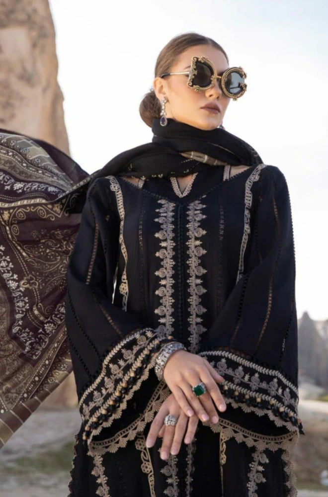 Maria B - 3PC Unstitched Dhanak Embroidered Shirt with Printed Shawl and Trouser - ES1097
