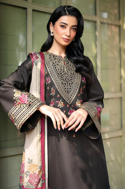 Jazmin - 3PC Unstitched Dhanak Embroidered Shirt with printed shawl and Embroidered trouser- ES1120