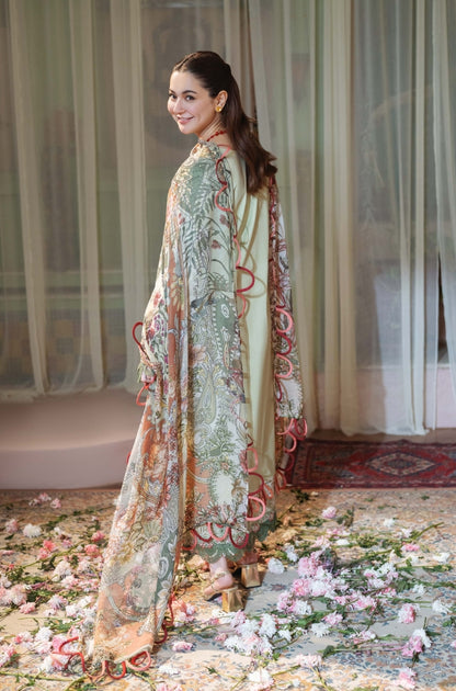 JADE - 3PC Fully Embroidered Front With Digital Printed Khaddi Net With 4 Side Embroidered Lase - ES 1800