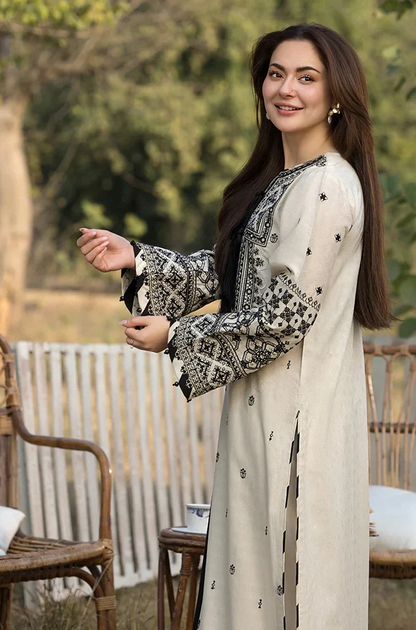 Allys - 3PC Lawn Embroidered Shirt with Embroidered Chiffon Dupatta (Unstitched)-ES1402