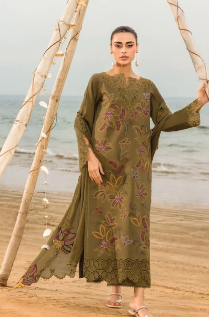 Rang Rasiya - 3PC Unstitched Lawn Embroidered Shirt with Printed Net Dupatta - ES 2163