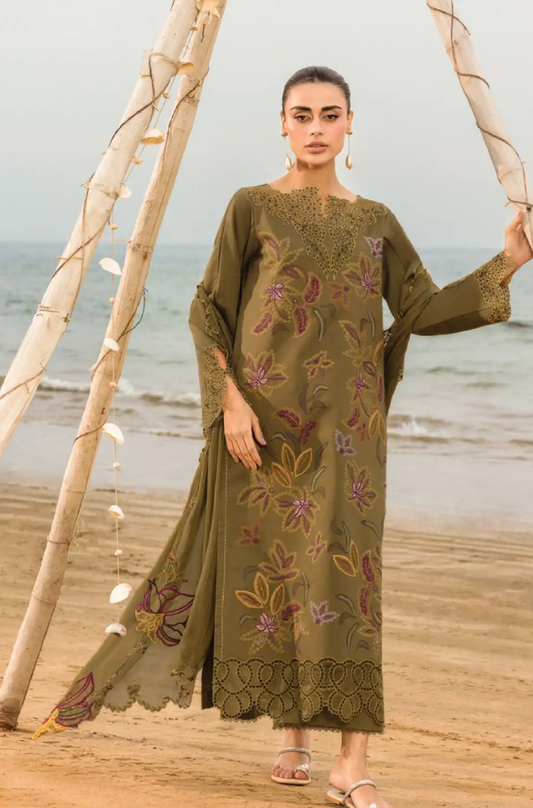 Rang Rasiya - 3PC Unstitched Lawn Embroidered Shirt with Printed Net Dupatta - ES 2163