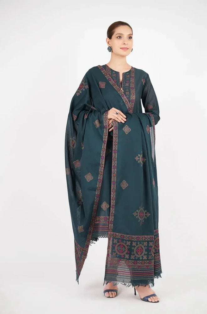 Bareeze - 3PC Unstitched Dhanak Embroidered Shirt With Dhanak Embroidered Shawl and Trouser - ES 1792