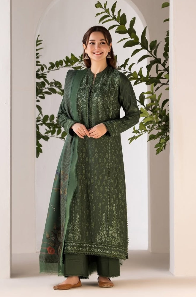 Sobia Nazir - 3PC Unstitched Dhanak Embroidered Shirt with Printed Shawl - ES1228