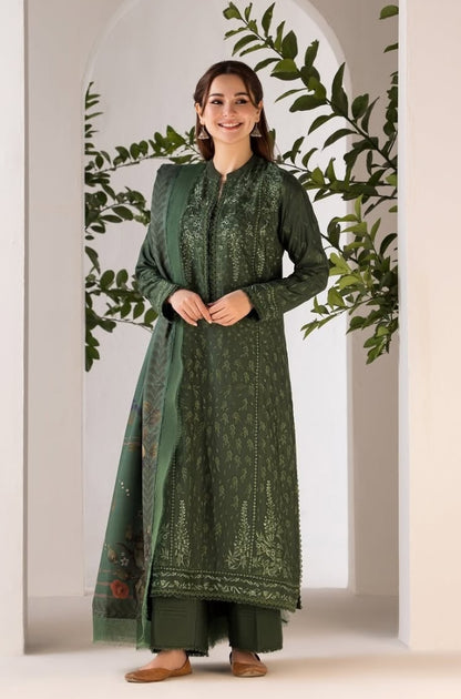 Sobia Nazir - 3PC Unstitched Dhanak Embroidered Shirt with Printed Shawl - ES1228