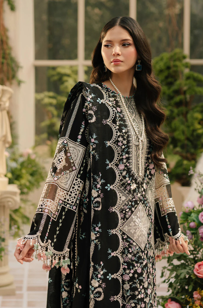BIN ILYAS - 3PC Unstitched Lawn Embroidered Shirt with Embroidered Crinkle Dupatta - ES 2191