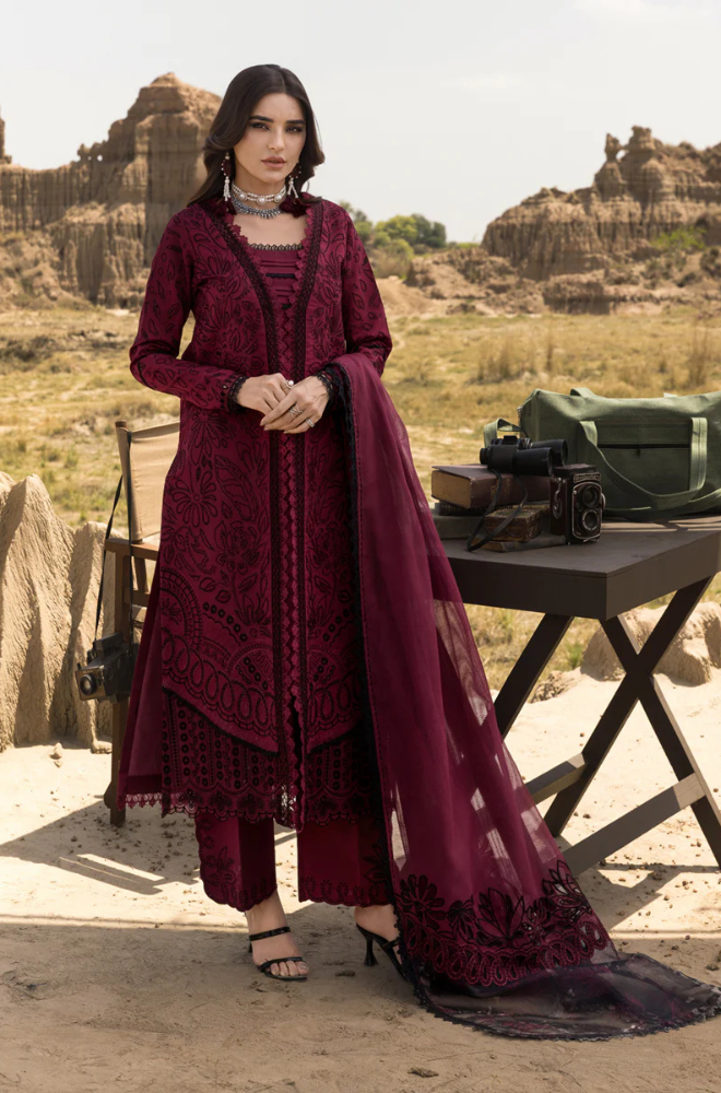 Rang Rasiya - 3PC Unstitched Lawn Embroidered Shirt with Embroidered Printed Chiffon Dupatta - ES 2186