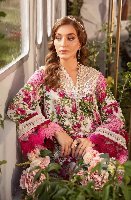 Maria b Printed Patch Emb Lawn 3 Piece Unstitched Suit -ES1314