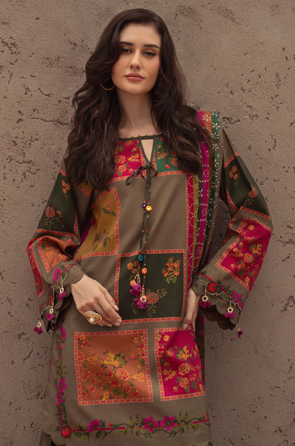 3PC Unstitched Digital Print Silk Dress - ES 2044