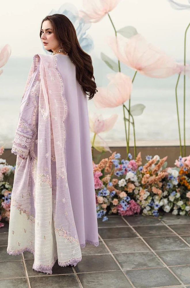 Qalamkar - 3PC Unstitch Lawn Embroidered Shirt with Embroidered & Printed Net Dupatta - ES 2152