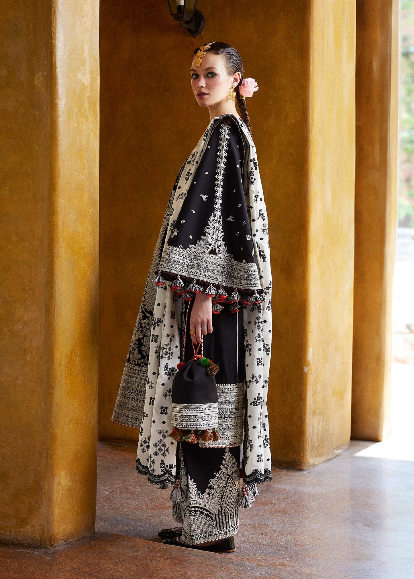 Hussain Rehar - 3PC Unstitched Lawn Embroidered Shirt with Embroidered Slub Net Dupatta - ES1133