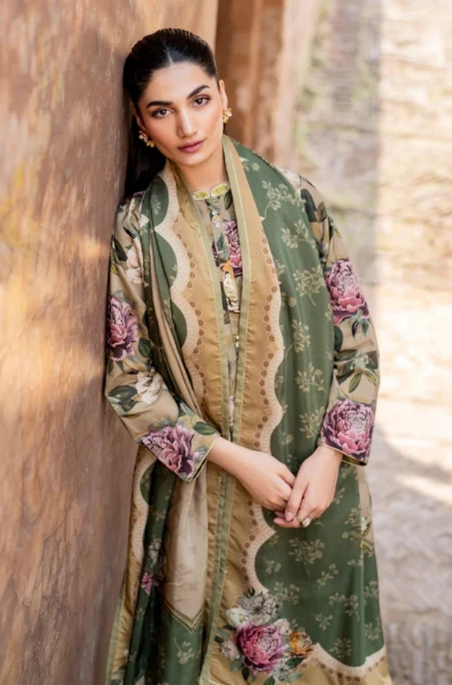 Baroque - 3PC Unstitched Printed Karandi Shirt with Printed Karandi Dupatta and Same Printed Trouser - ES1179