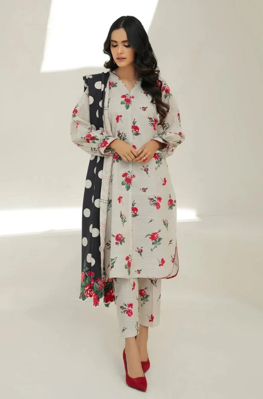Baroque - 3PC Unstitched Digital Printed Karandi Shirt with Printed Karandi Dupatta and Trouser - ES1181