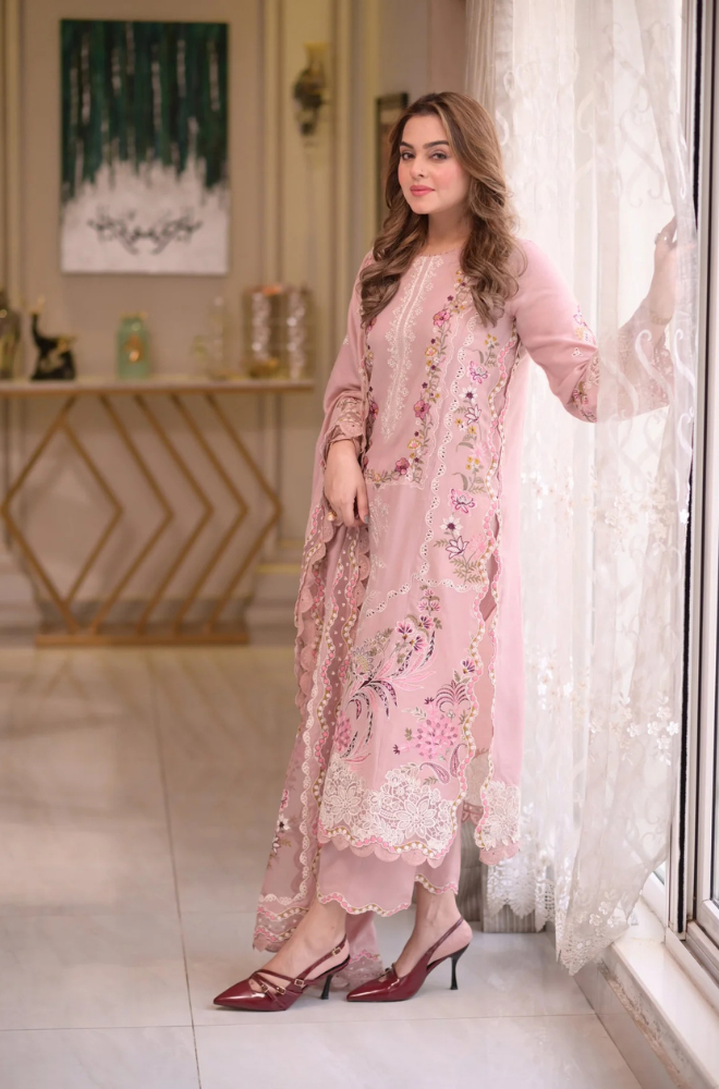 Aneelas - 3PC Unstitched Lawn Embroidered Shirt with Embroidered Chiffon Dupatta - ES 2170
