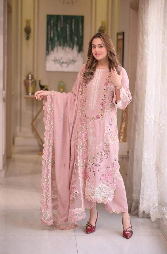 Aneelas - 3PC Unstitched Lawn Embroidered Shirt with Embroidered Chiffon Dupatta - ES 2170