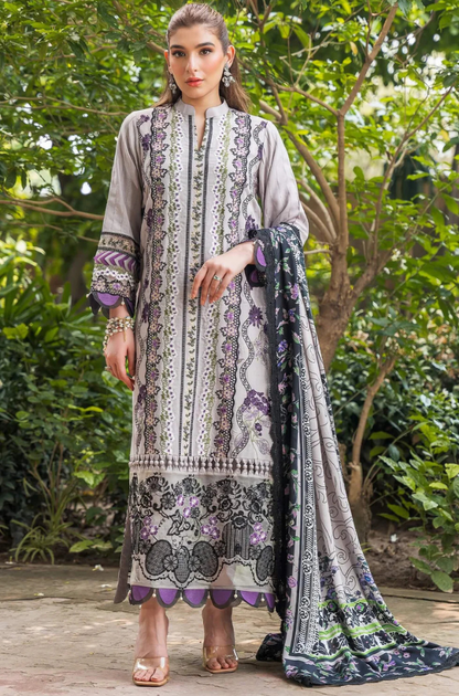 Asifa & Nabeel - 3PC Unstitched Lawn Embroidered Shirt with Printed Chiffon Dupatta - ES 2158