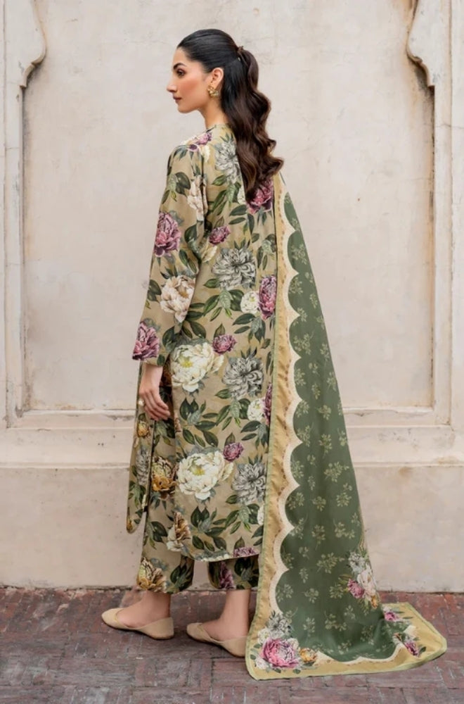 Baroque - 3PC Unstitched Printed Karandi Shirt with Printed Karandi Dupatta and Same Printed Trouser - ES1179