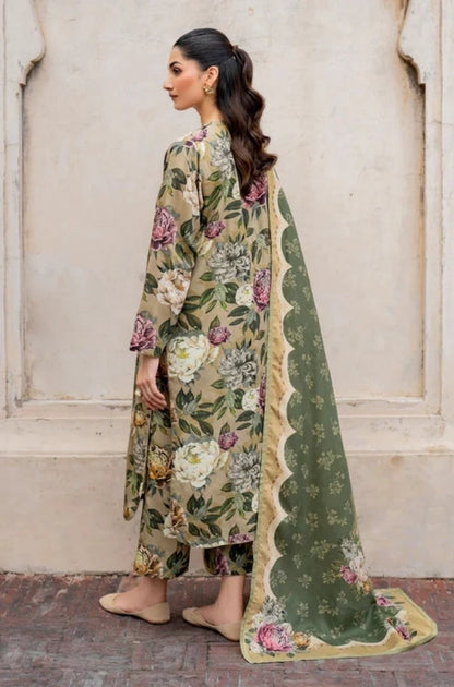 Baroque - 3PC Unstitched Printed Karandi Shirt with Printed Karandi Dupatta and Same Printed Trouser - ES1179