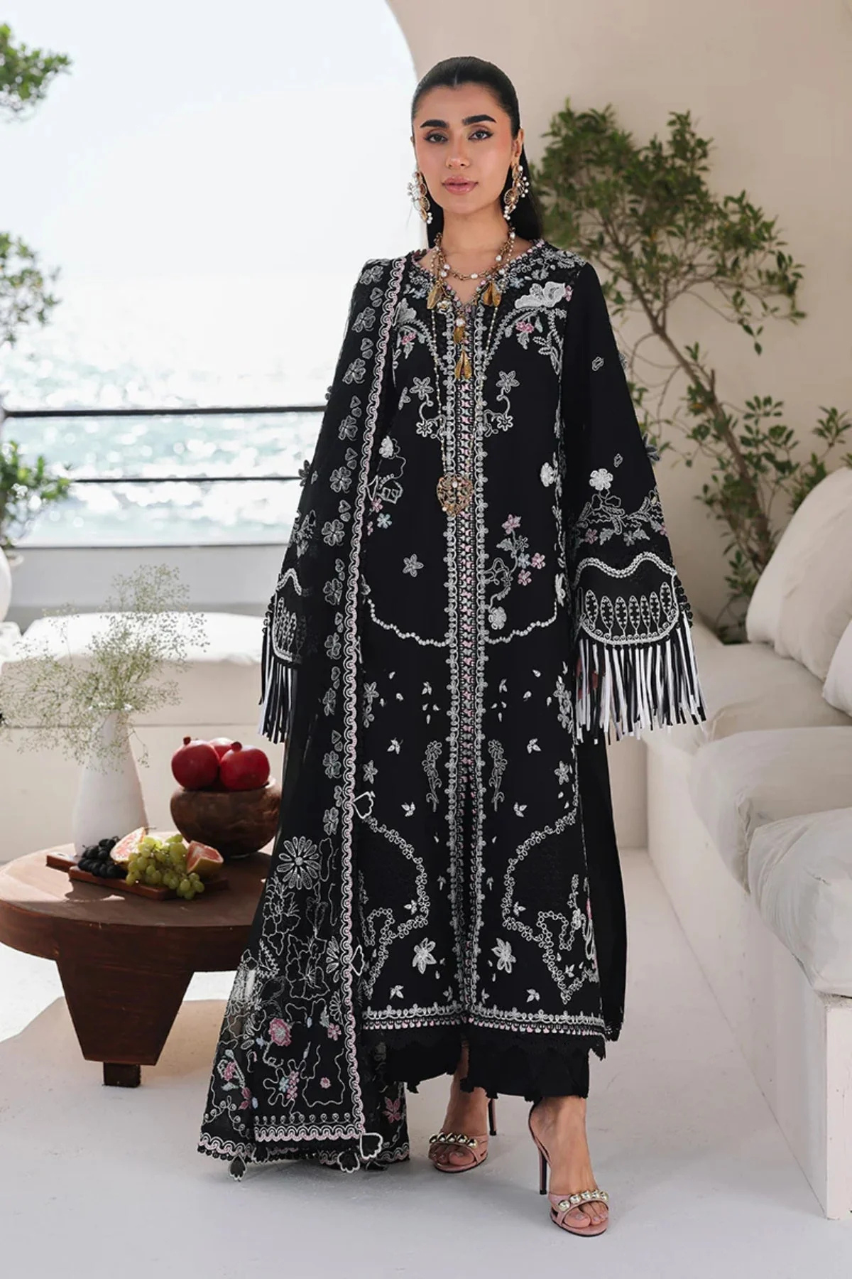 Qalamkar - 3PC Unstitched Lawn Embroidered Shirt with Digital Printed Dupatta and Trouser - ES 2240