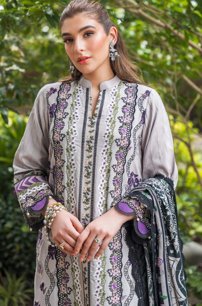 Asifa & Nabeel - 3PC Unstitched Lawn Embroidered Shirt with Printed Chiffon Dupatta - ES 2158