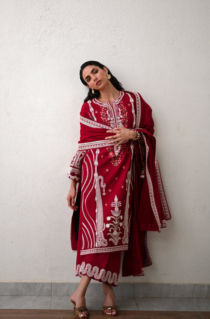 ZAIB - 3PC Unstitched Lawn Embroidered Shirt with Pure Cotton Net Embroidered Dupatta - ES 2201