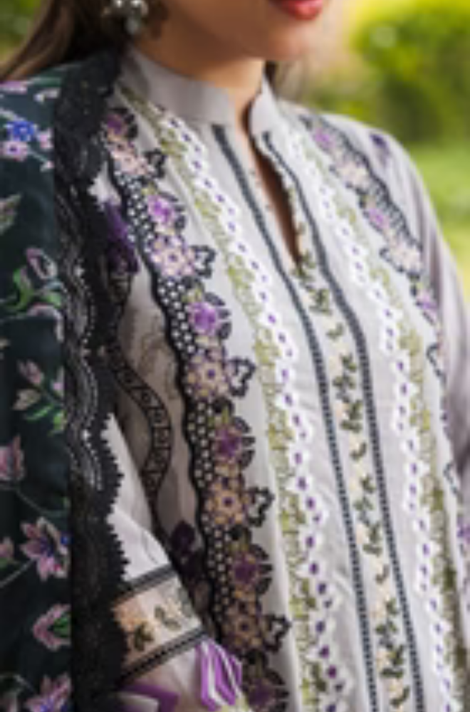 Asifa & Nabeel - 3PC Unstitched Lawn Embroidered Shirt with Printed Chiffon Dupatta - ES 2158