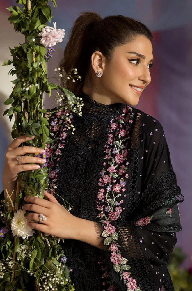 Sobia Nazir - 3PC Unstitch Lawn Embroidered Shirt with Embroidered Bamber Chiffon Dupatta - ES 2153