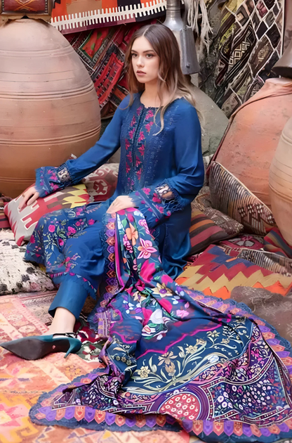 Maria B - 3PC Unstitched Dhanak Embroidered Shirt with Digital Printed Dupatta and Trouser - ES 2115