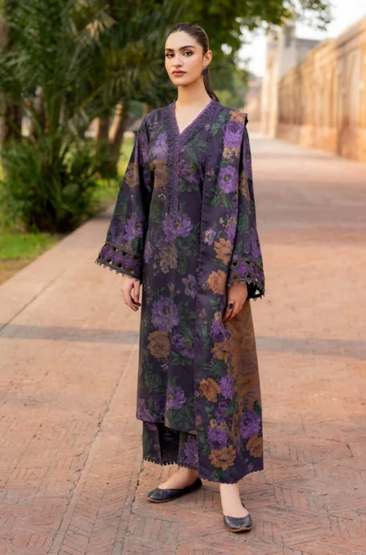Baroque - 3PC Unstitched Printed Karandi Shirt with Printed Karandi Dupatta and Same Printed Trouser - ES1173