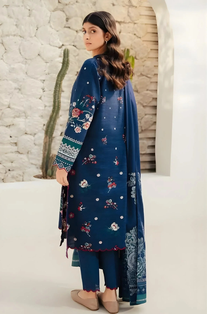 Beechtree - 3PC Unstitched Dhanak Embroidered Shirt with Digital Printed Dupatta and Trouser - ES 2112