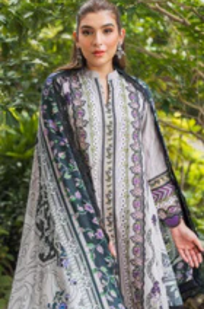 Asifa & Nabeel - 3PC Unstitched Lawn Embroidered Shirt with Printed Chiffon Dupatta - ES 2158