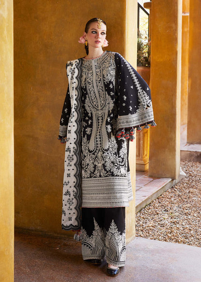 Hussain Rehar - 3PC Unstitched Lawn Embroidered Shirt with Embroidered Slub Net Dupatta - ES1133