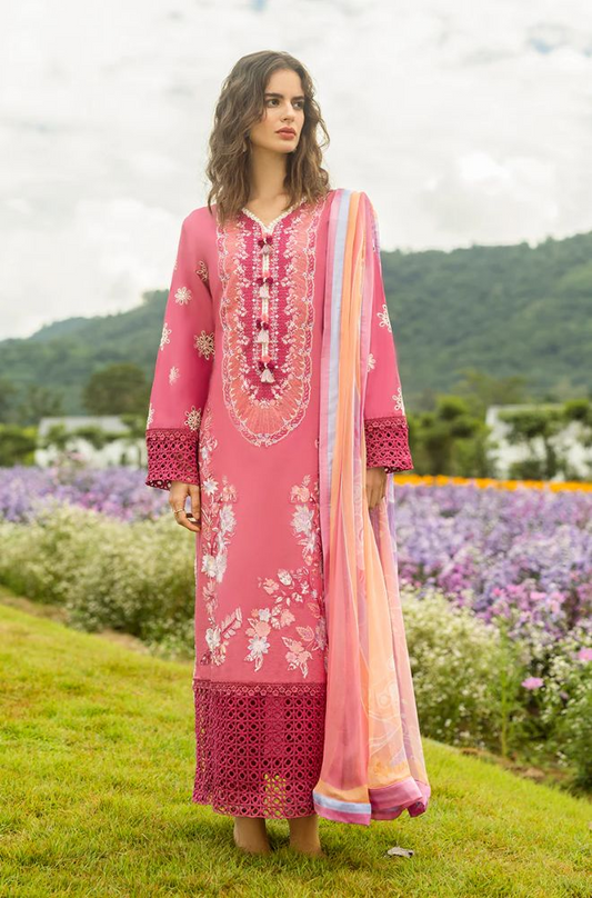 Mushq - 3PC Lawn Embroidered Shirt with Printed Silk Dupatta (Unstitched) - ES-1421