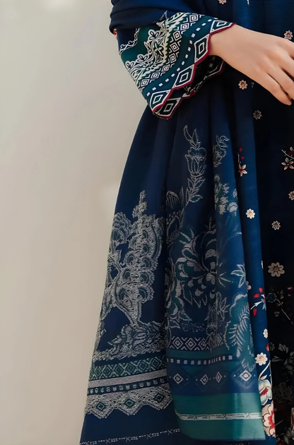 Beechtree - 3PC Unstitched Dhanak Embroidered Shirt with Digital Printed Dupatta and Trouser - ES 2112