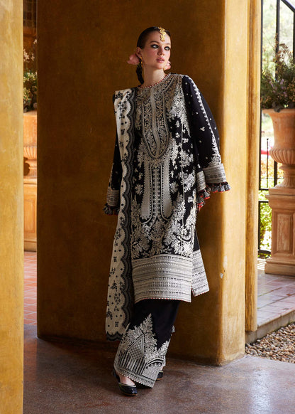 Hussain Rehar - 3PC Unstitched Lawn Embroidered Shirt with Embroidered Slub Net Dupatta - ES1133