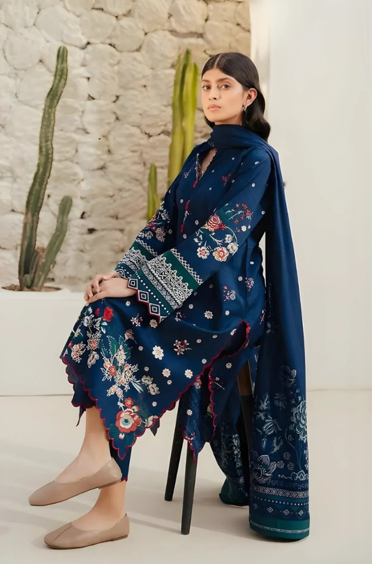 Beechtree - 3PC Unstitched Dhanak Embroidered Shirt with Digital Printed Dupatta and Trouser - ES 2112