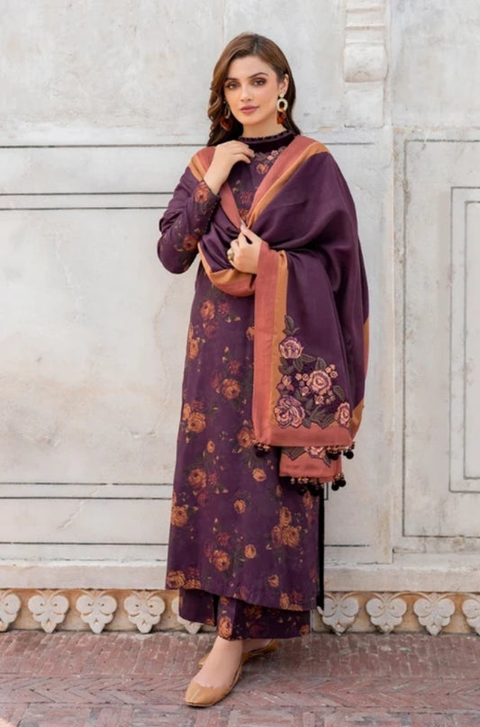 Baroque - 3PC Unstitched Printed Karandi Shirt with Printed Karandi Dupatta and Same Printed Trouser - ES1171