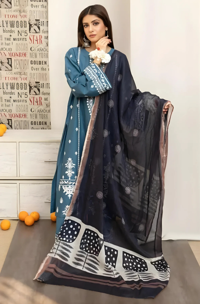 Urge - 3PC Unstitched Embroidered Shirt with Digital Printed Dupatta and Embroidered Trousers - ES 2124