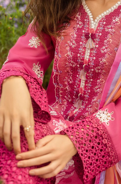 Mushq - 3PC Lawn Embroidered Shirt with Printed Silk Dupatta (Unstitched) - ES-1421