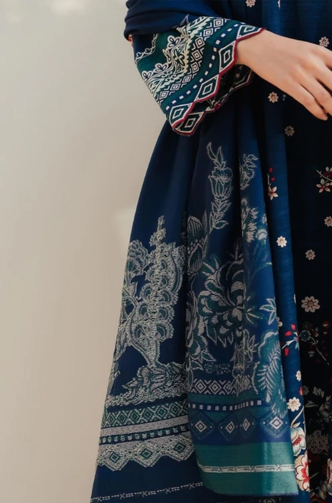 Beechtree - 3PC Unstitched Dhanak Embroidered Shirt with Dhanak Printed Dupatta and Trouser - ES1149