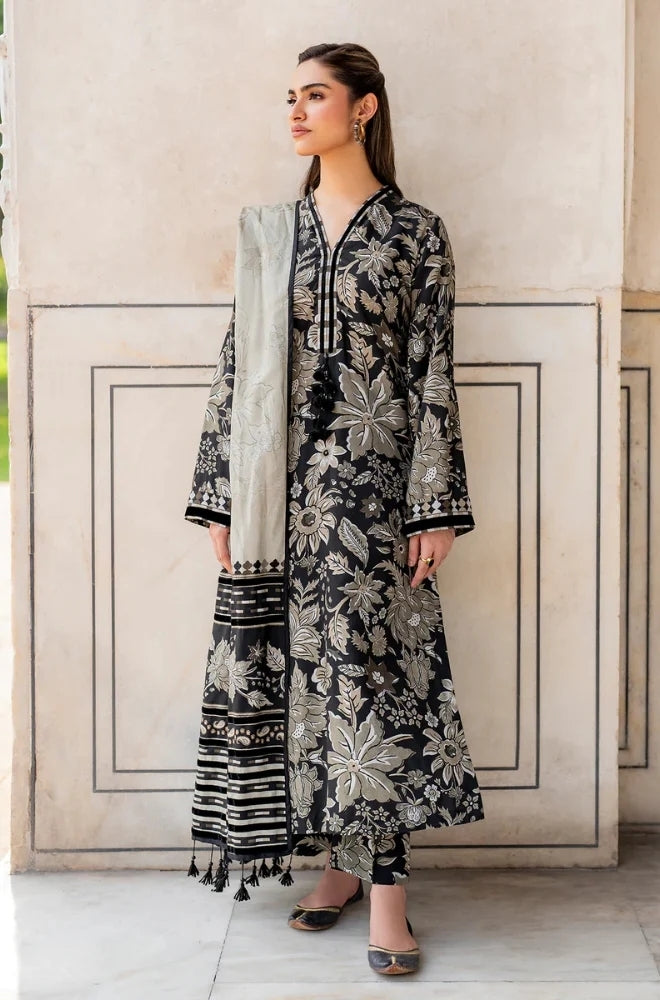 Baroque - 3PC Unstitched Printed Karandi Shirt with Printed Karandi Dupatta and Same Printed Trouser - ES1166