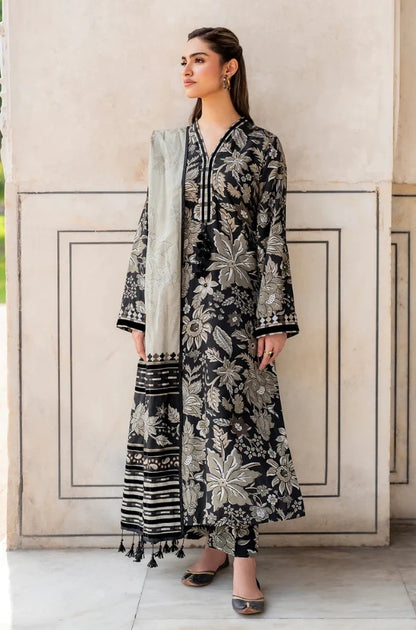 Baroque - 3PC Unstitched Printed Karandi Shirt with Printed Karandi Dupatta and Same Printed Trouser - ES1166