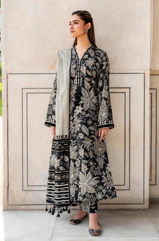Baroque - 3PC Unstitched Printed Karandi Shirt with Printed Karandi Dupatta and Same Printed Trouser - ES1166