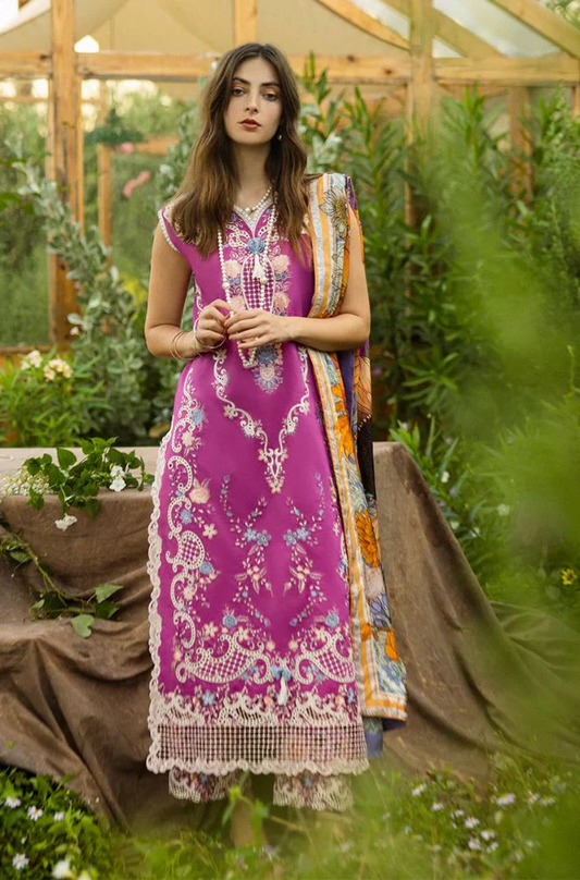Mushq - 3PC Lawn Embroidered Shirt with Printed Silk Dupatta (Unstitched) - ES-1422