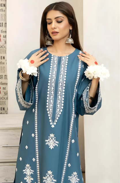 Urge - 3PC Unstitched Embroidered Shirt with Digital Printed Dupatta and Embroidered Trousers - ES 2124