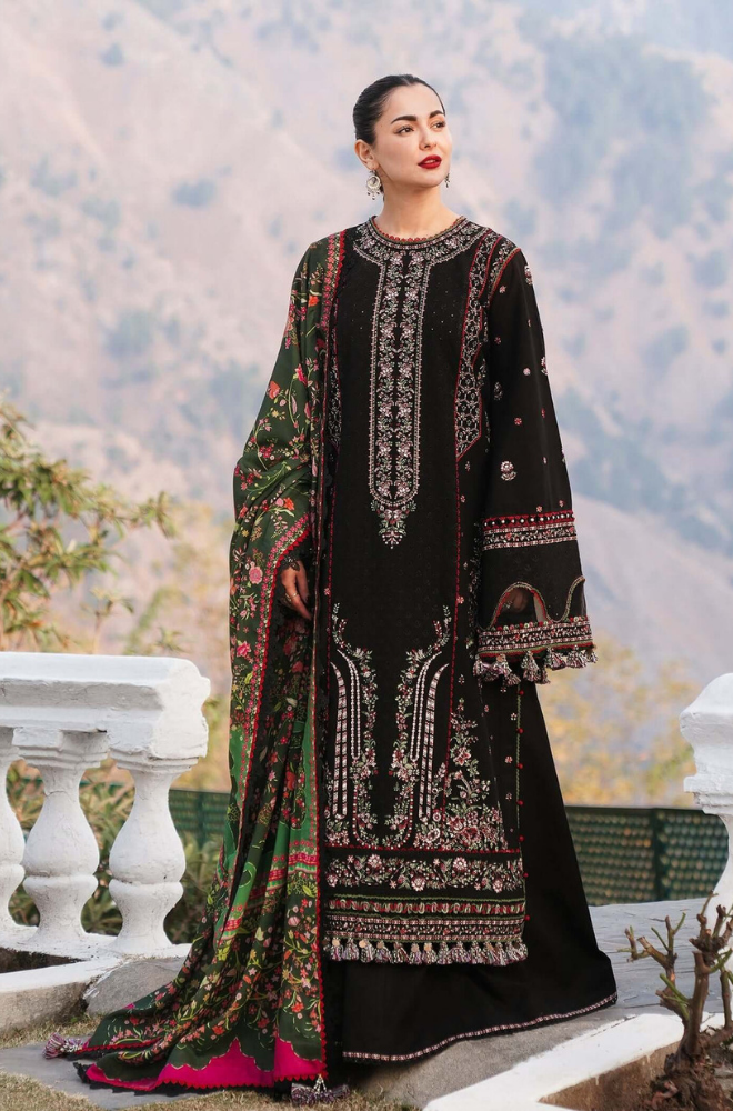 HUSSAIN REHAR - 3PC Unstitched Lawn Embroidered Shirt with Printed Dupatta - ES 2199