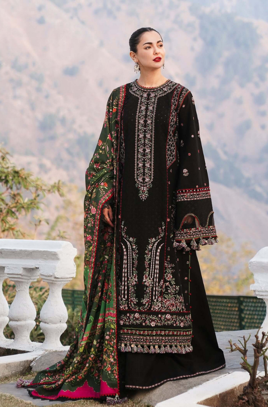HUSSAIN REHAR - 3PC Unstitched Lawn Embroidered Shirt with Printed Dupatta - ES 2199